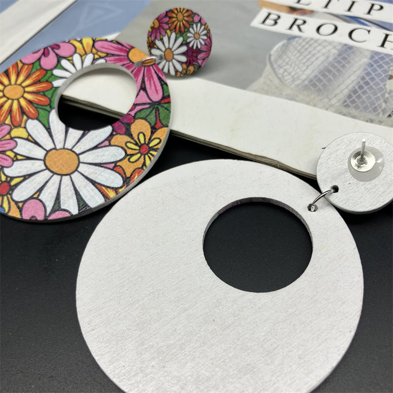 Wholesale Ring Petal Wood Earrings